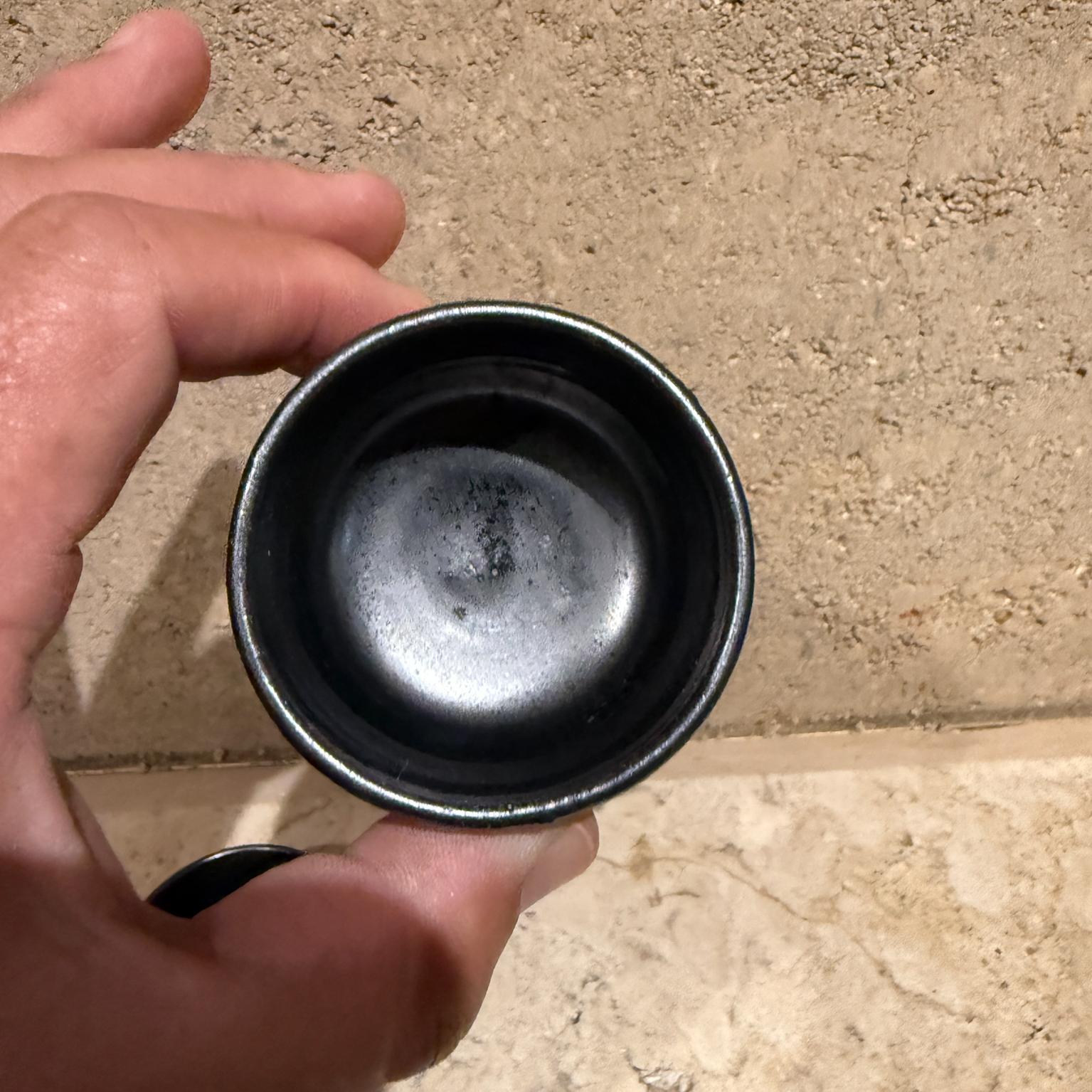 1980s Glazed Black Seto Art Pottery Matcha Tea Bowls For Sale 3