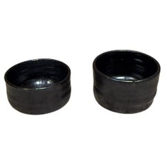 Bols à thé Matcha en poterie d'art Seto émaillée noire des années 1980