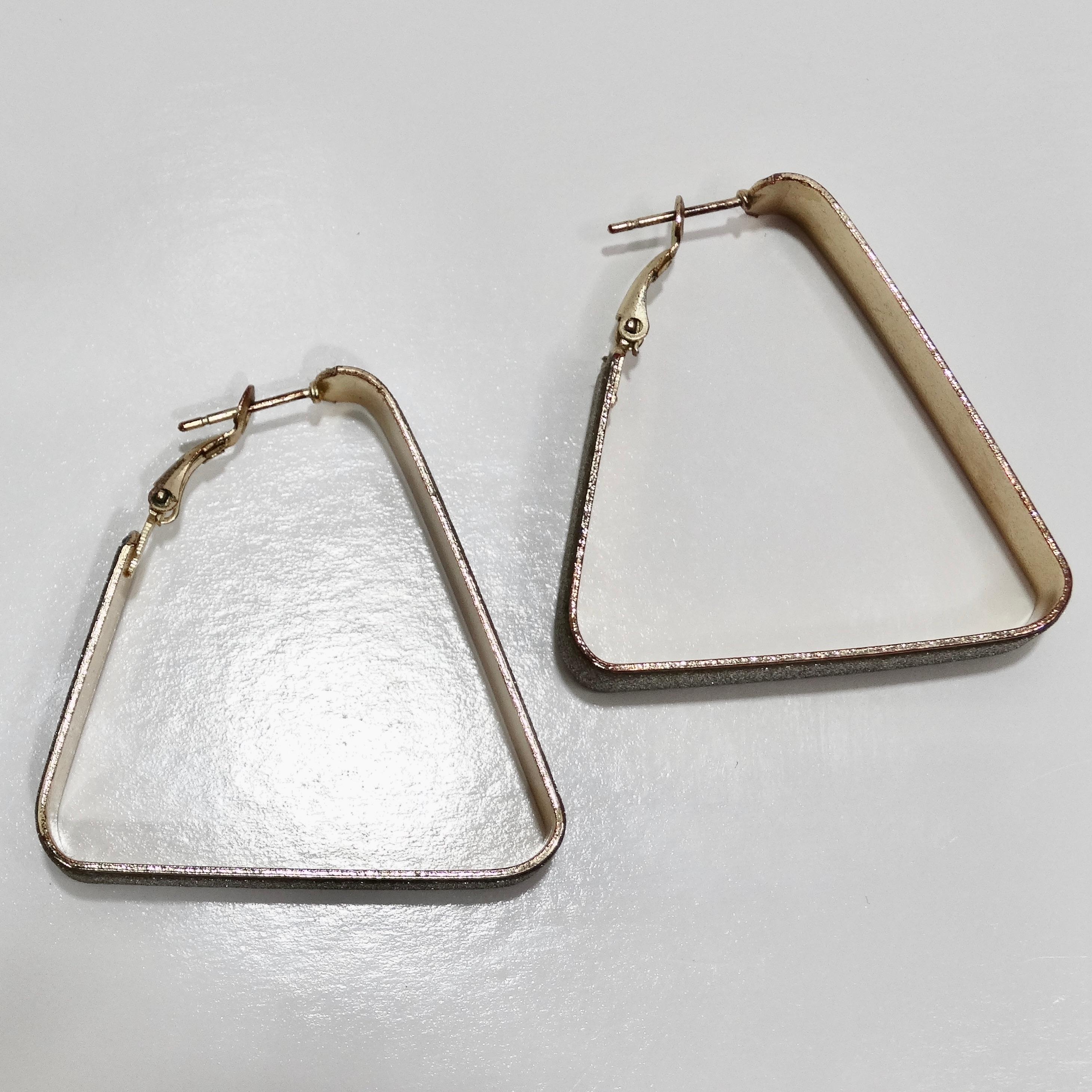 Women's or Men's 1980s Glitter Triangle Hoop Earrings For Sale