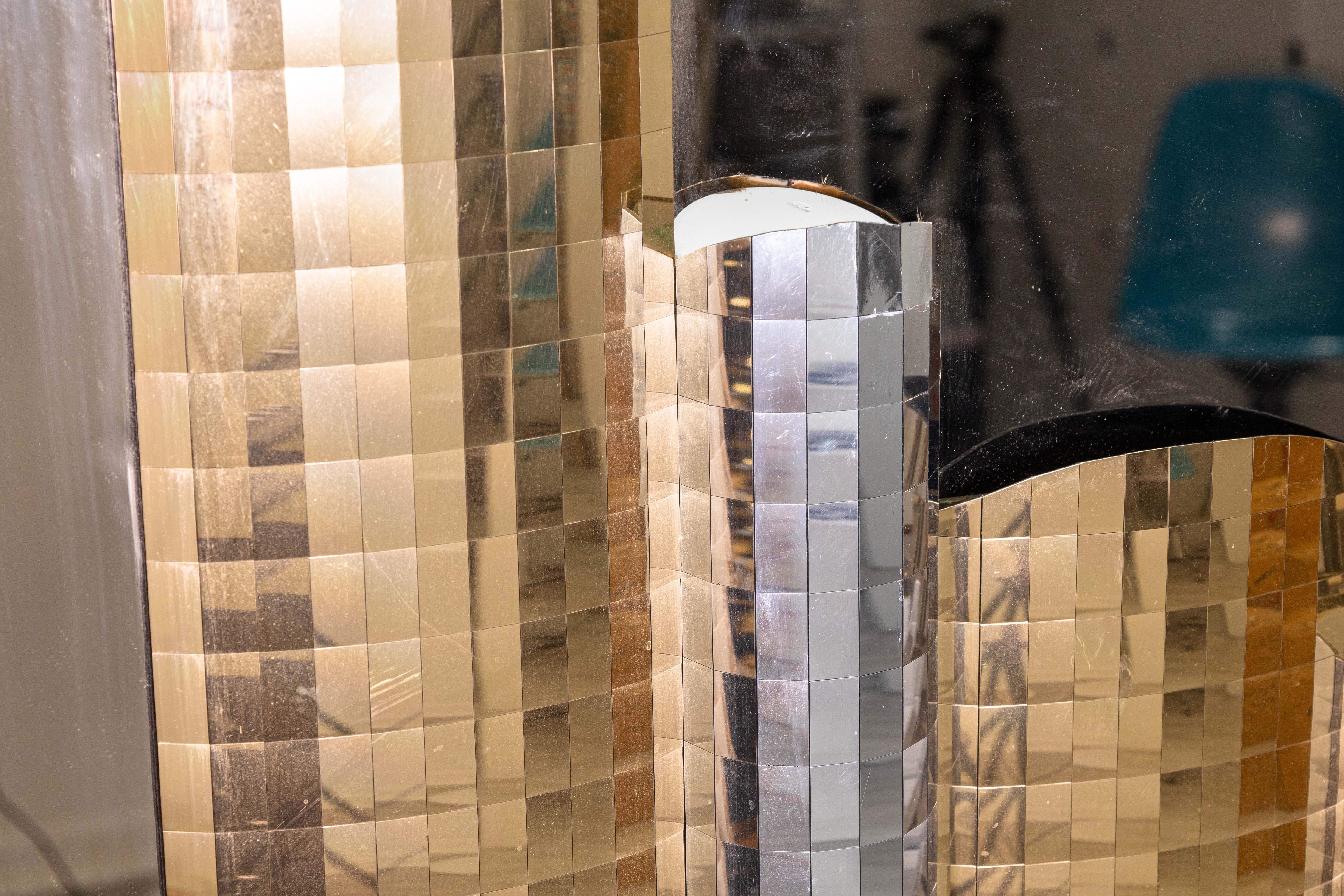 1980s Gold and Silver Acrylic Cityscape Skyline Glass Mirror Wall Sculpture In Good Condition For Sale In Keego Harbor, MI