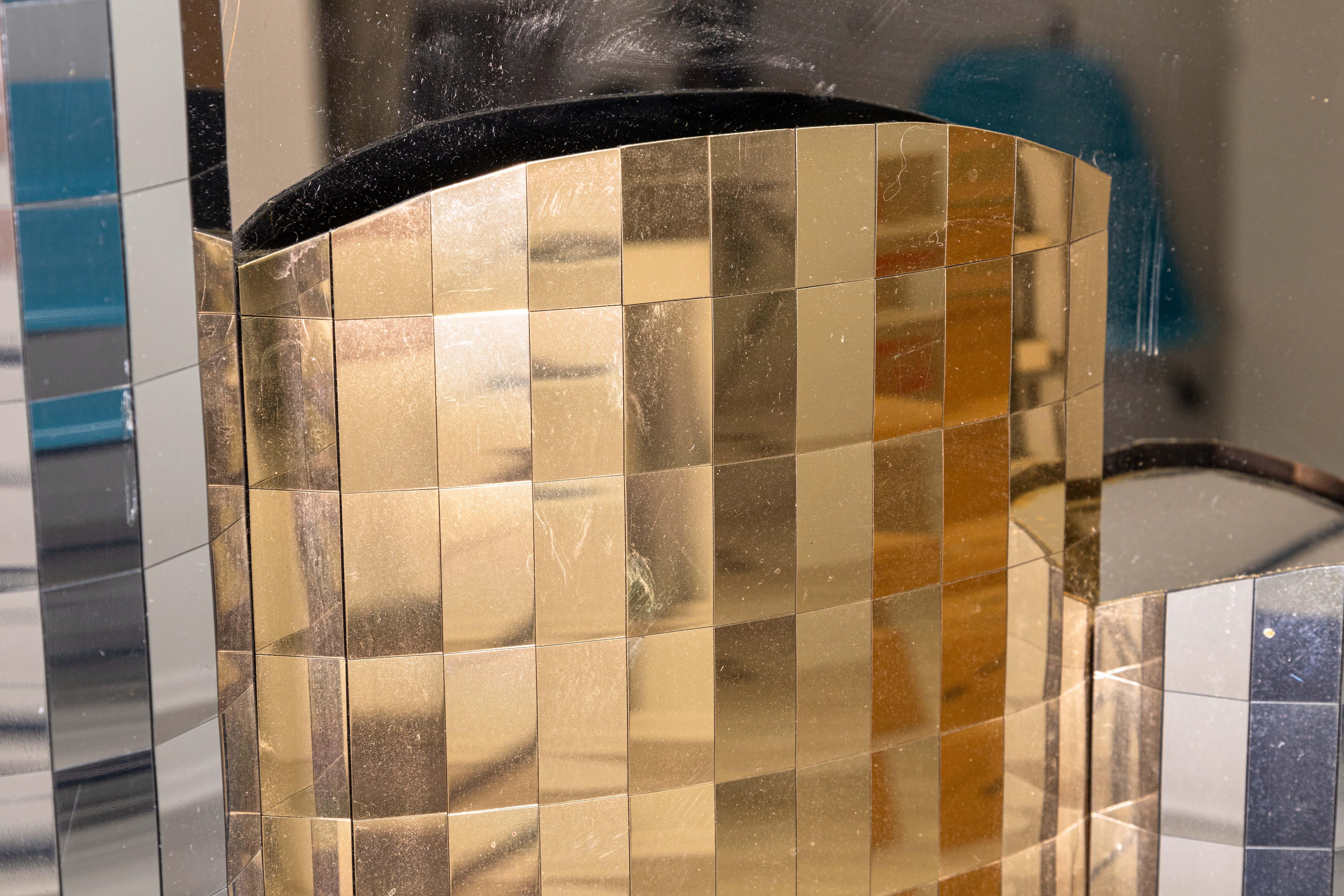 Late 20th Century 1980s Gold and Silver Acrylic Cityscape Skyline Glass Mirror Wall Sculpture For Sale