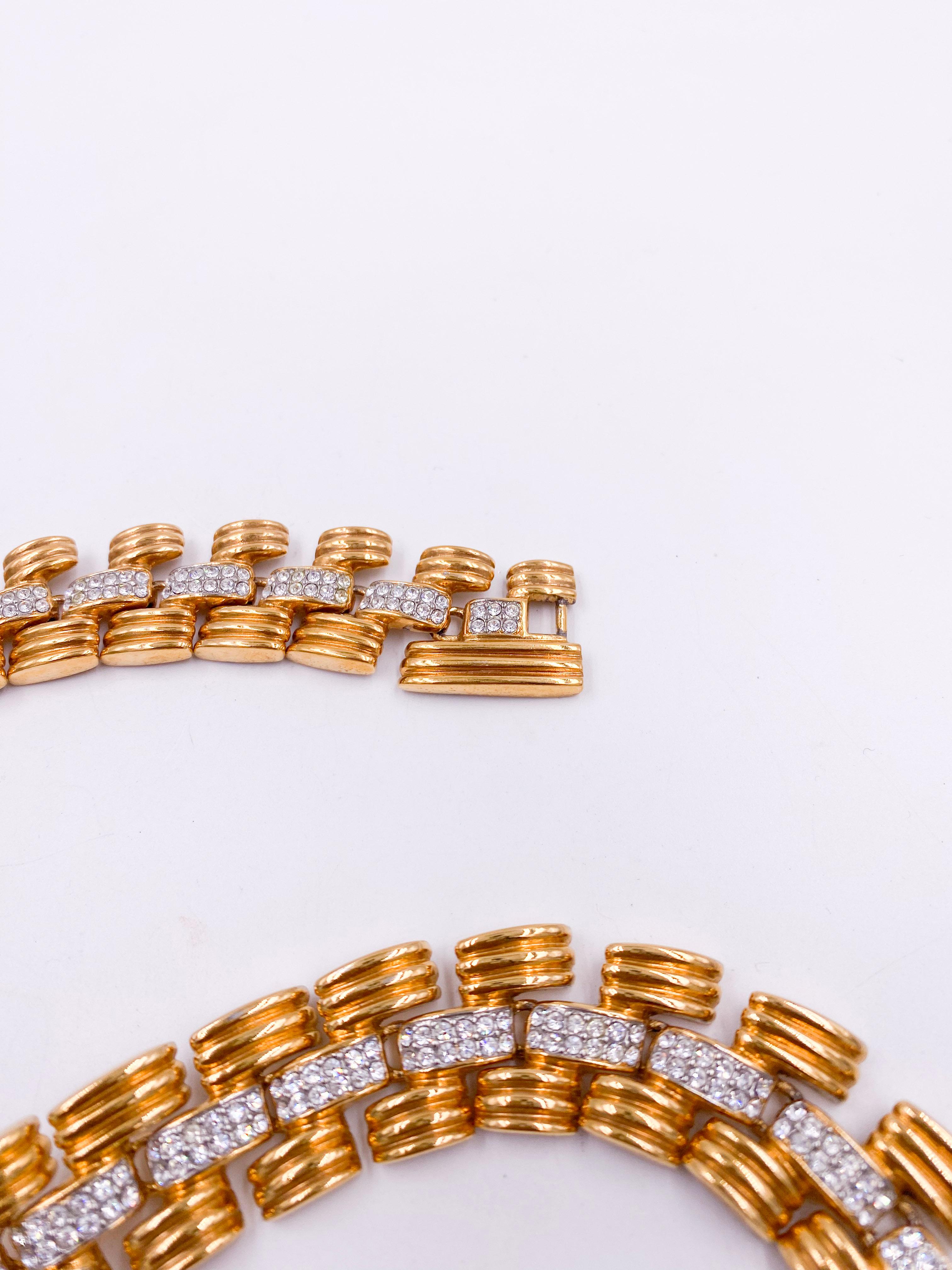1980s Gold Chain Necklace with Rhinestone Center Chain For Sale 1