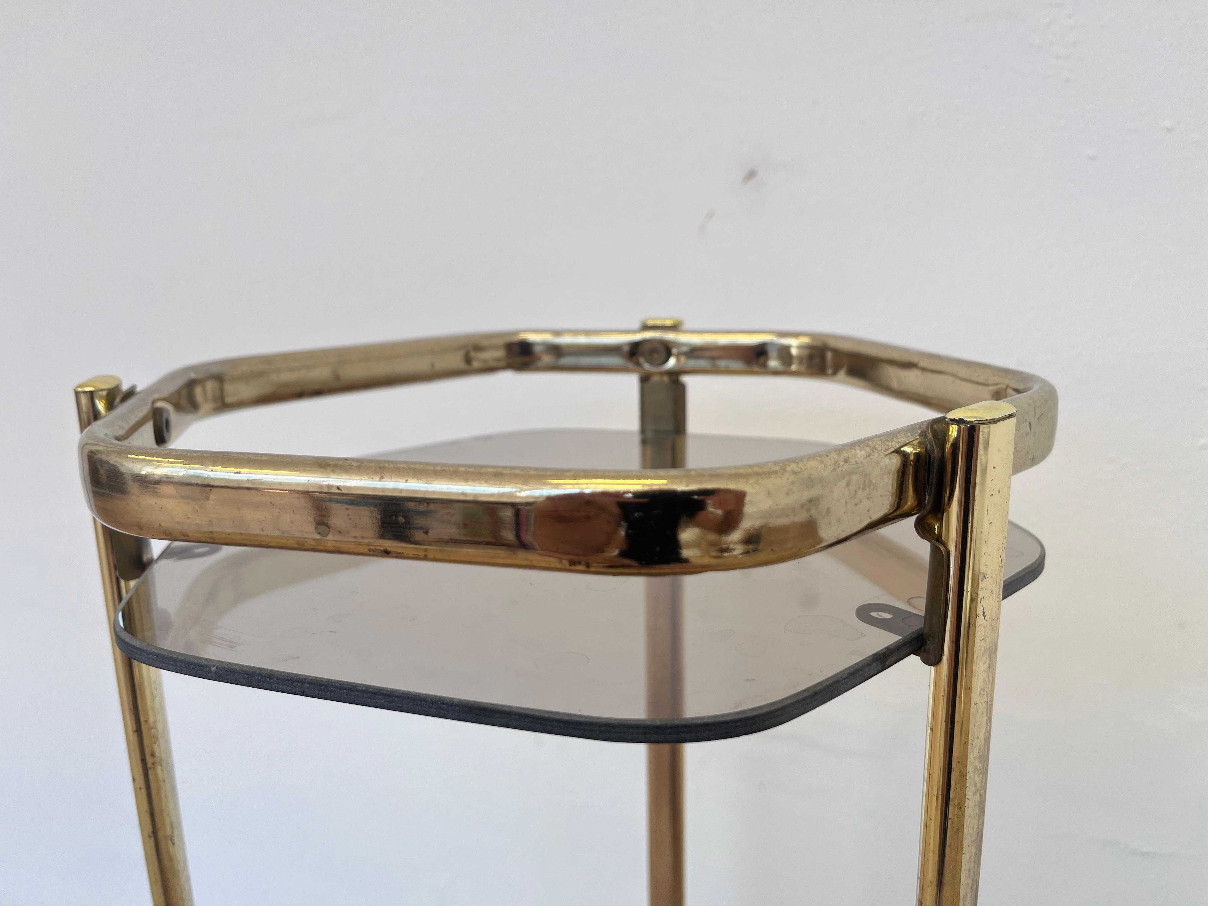 Brass 1980s gold-coloured flower stand or side table, Czechoslovakia