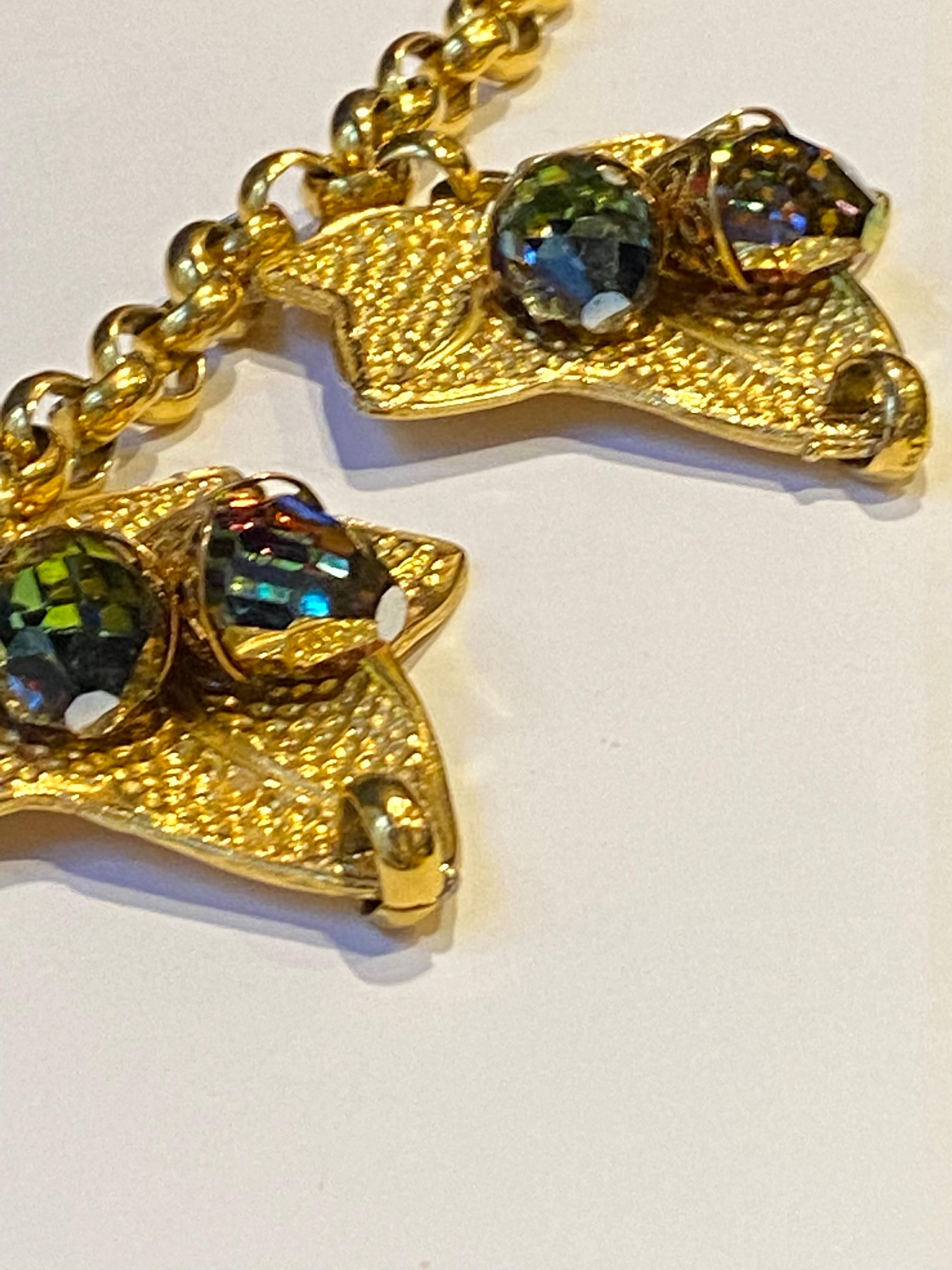 1980s Gold & Crystal Ivy Leaf Pendant Statement Necklace For Sale 6