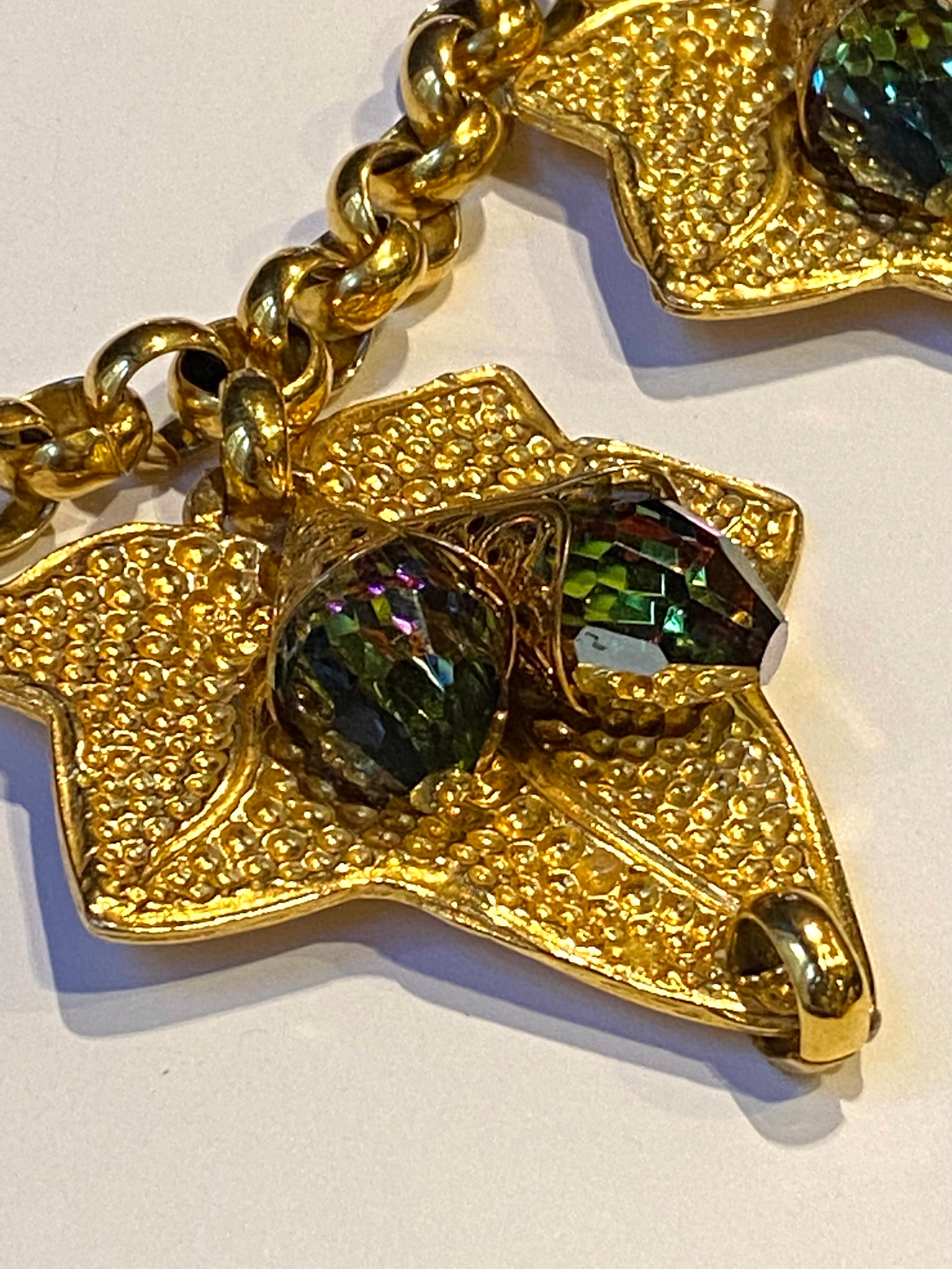 1980s Gold & Crystal Ivy Leaf Pendant Statement Necklace For Sale 9