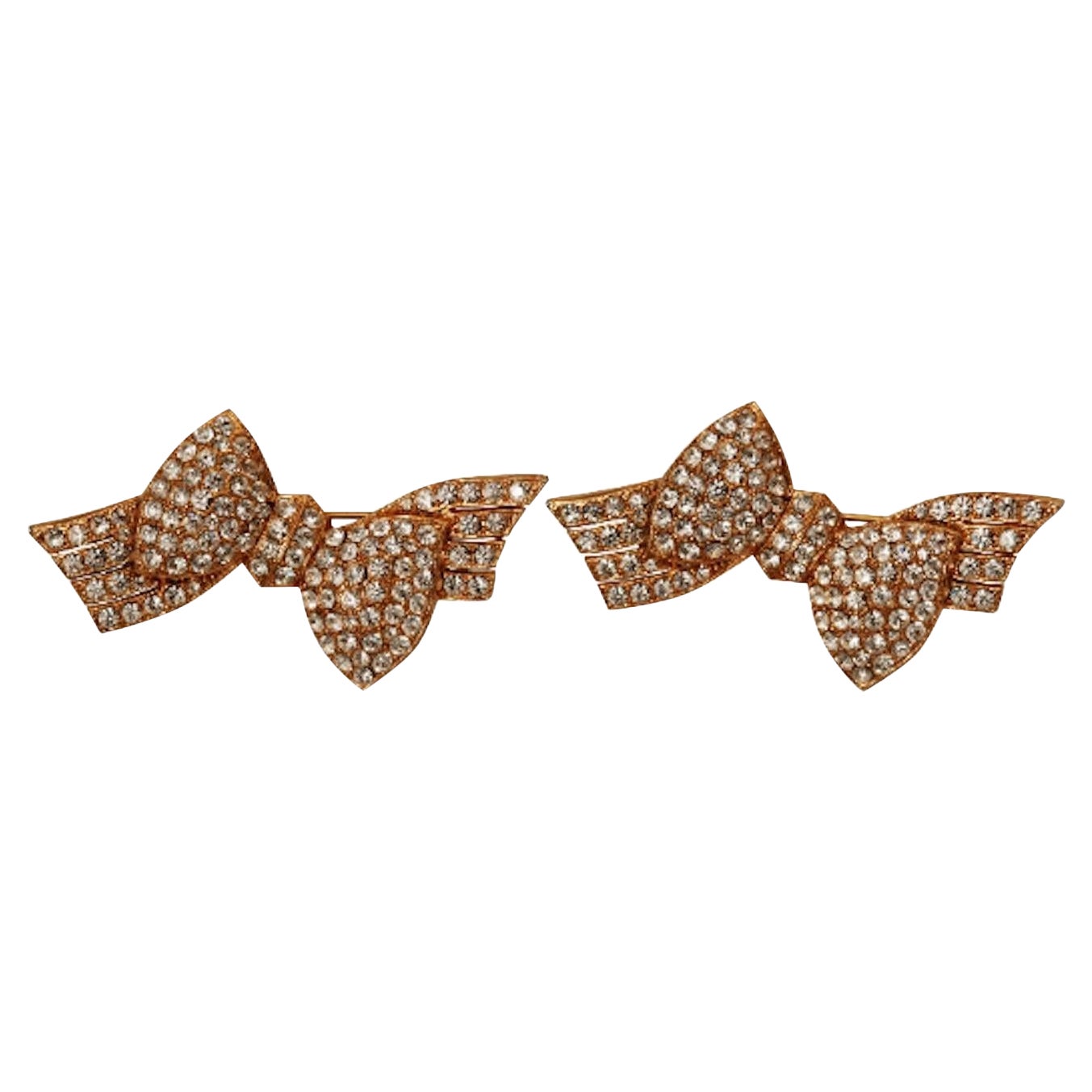 1980 Gold Diamante Bow Brooch Set of 2