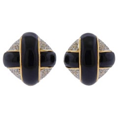 1980s Gold Diamond Onyx Earrings