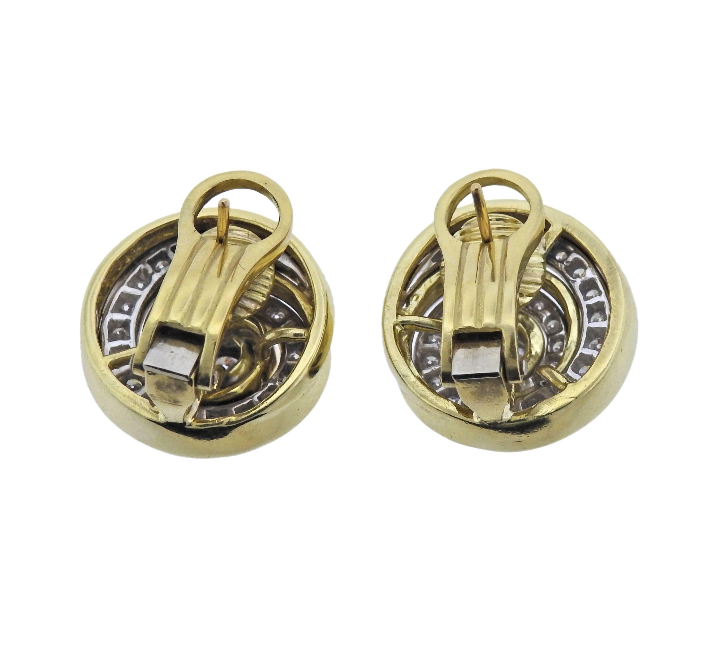 Women's or Men's 1980s Gold Diamond Swirl Earrings