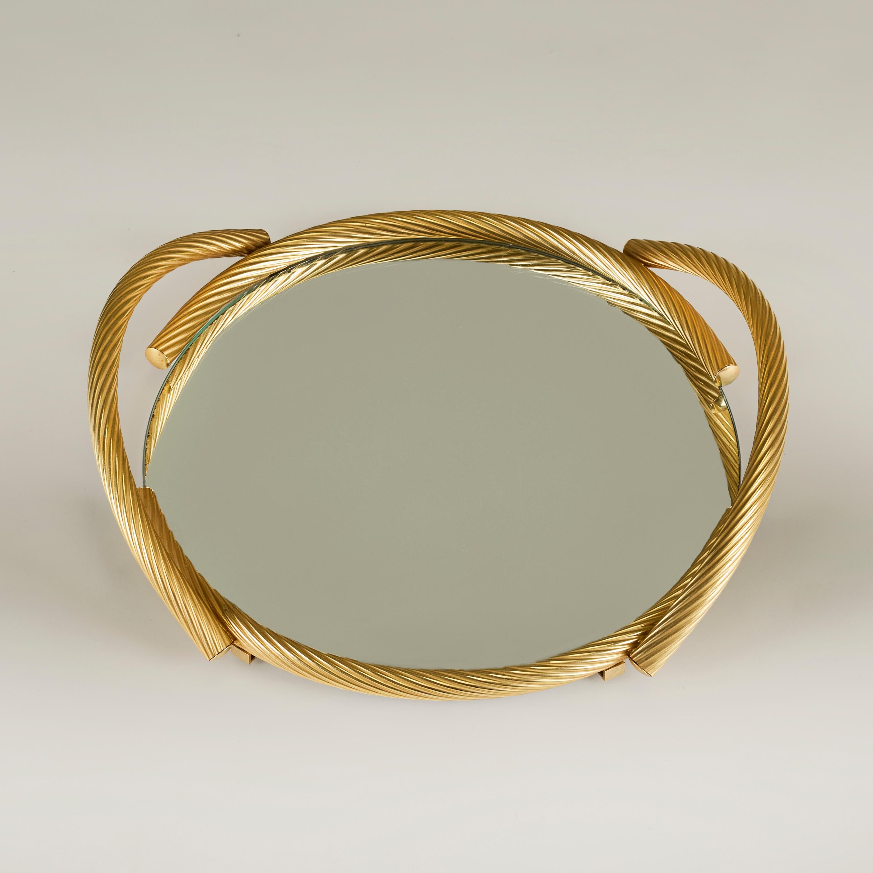 1980s Gold Italian mirrored circular rope tray by Dimart In Good Condition For Sale In London, GB
