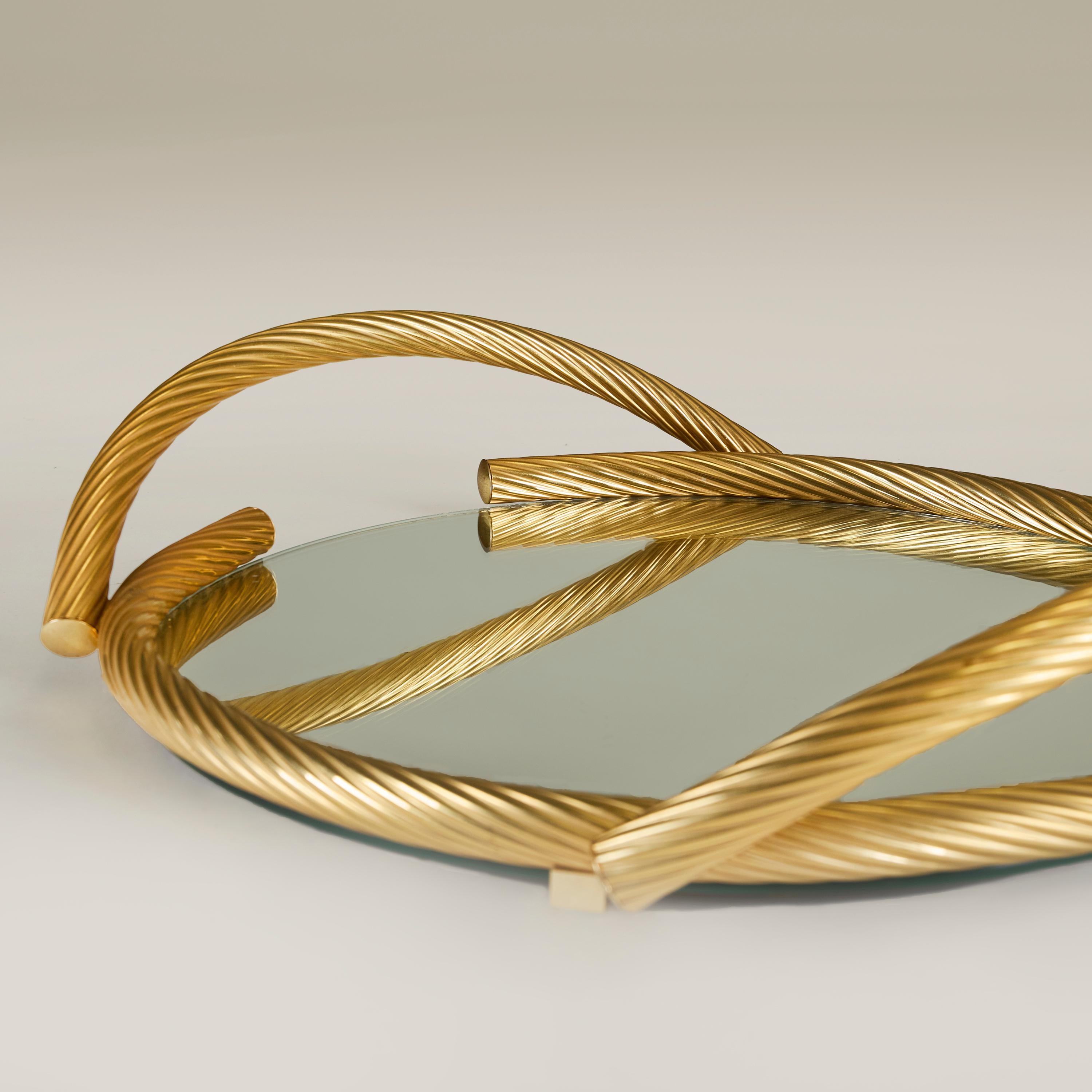 Gold Plate 1980s Gold Italian mirrored circular rope tray by Dimart For Sale