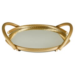 1980s Gold Italian mirrored circular rope tray by Dimart