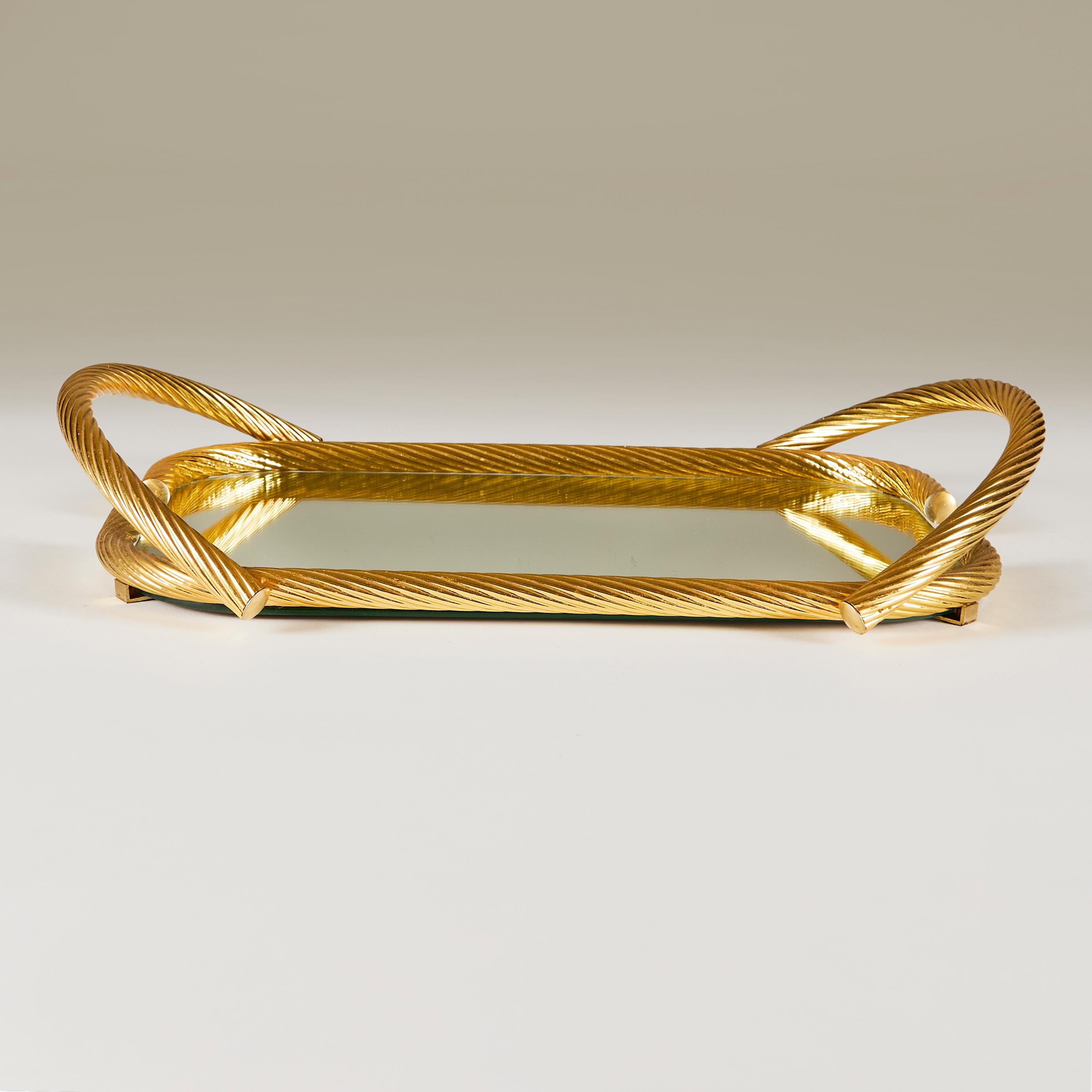 1980s Gold Italian mirrored rope tray by Dimart In Good Condition In London, GB