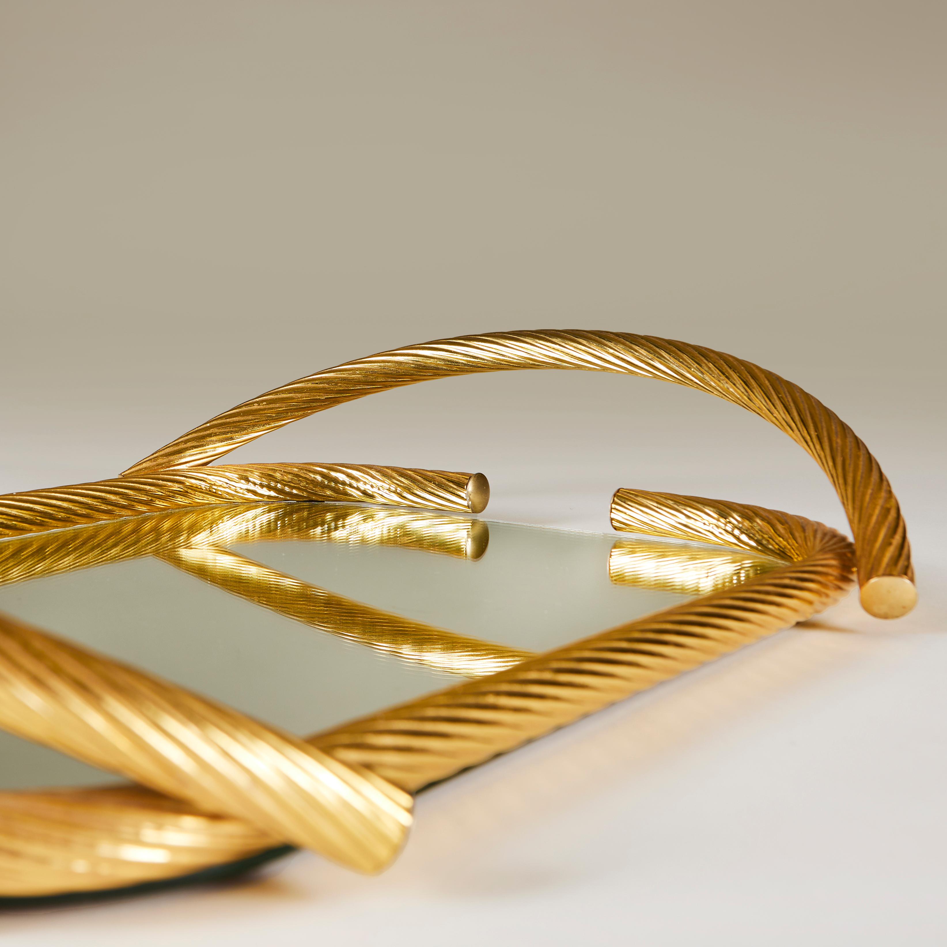 Late 20th Century 1980s Gold Italian mirrored rope tray by Dimart