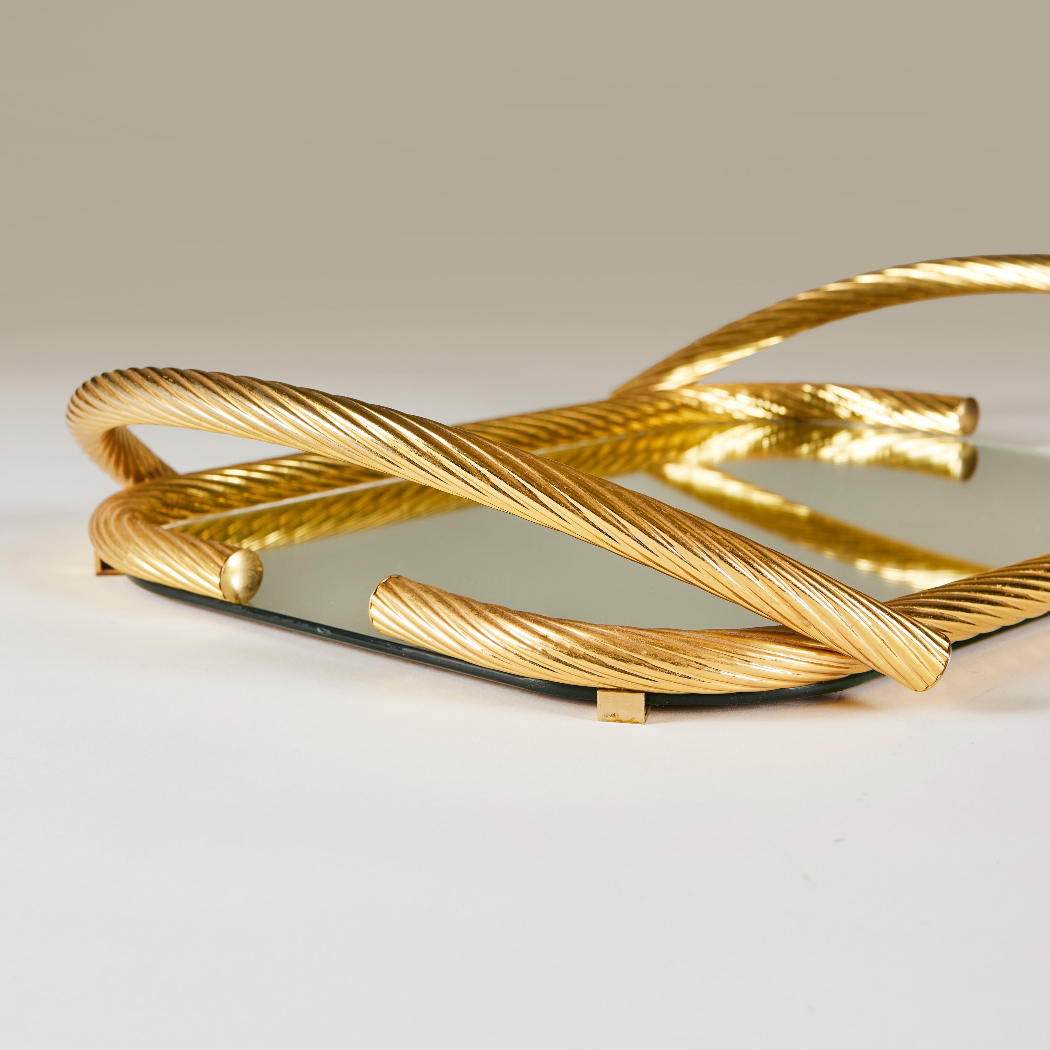 Brass 1980s Gold Italian mirrored rope tray by Dimart