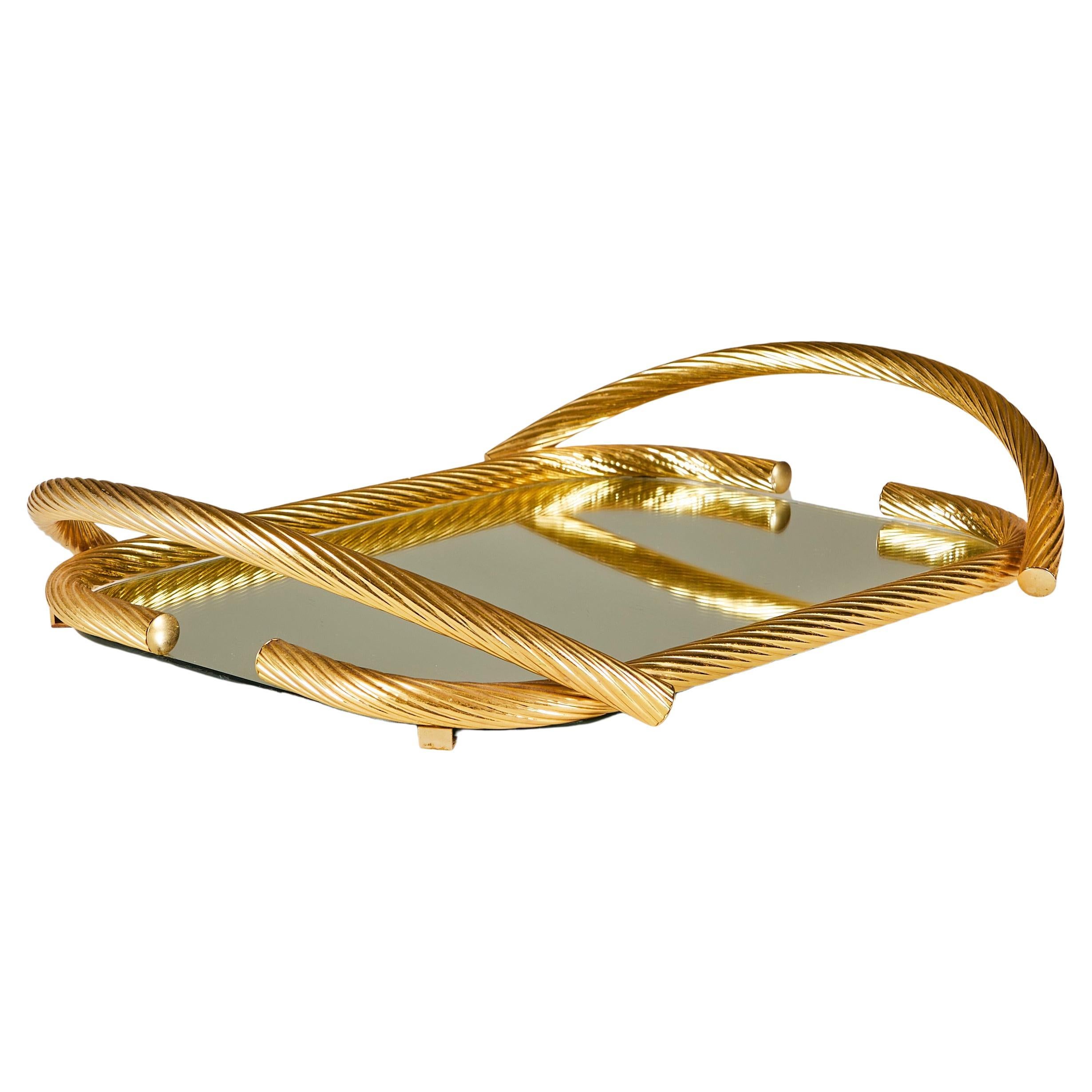 1980s Gold Italian mirrored rope tray by Dimart