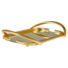 1980s Gold Italian mirrored rope tray by Dimart
