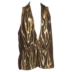 1980S Gold Lamé Low Cut Disco Halter Top