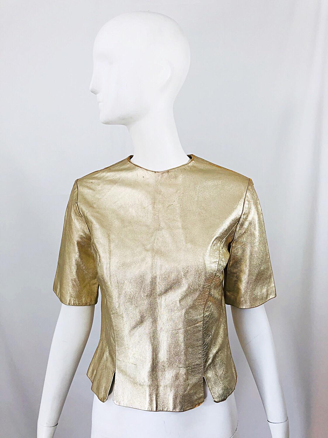1980s Gold Leather Distressed Fabulous Vintage 80s Shirt / Top / Blouse 6