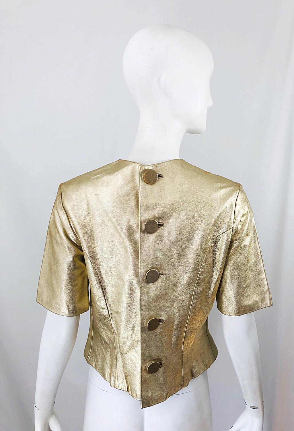 1980s Gold Leather Distressed Fabulous Vintage 80s Shirt / Top / Blouse In Good Condition In San Diego, CA