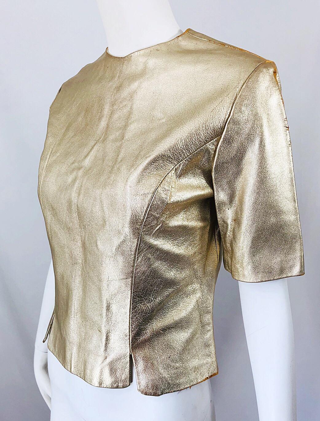 1980s Gold Leather Distressed Fabulous Vintage 80s Shirt / Top / Blouse 1