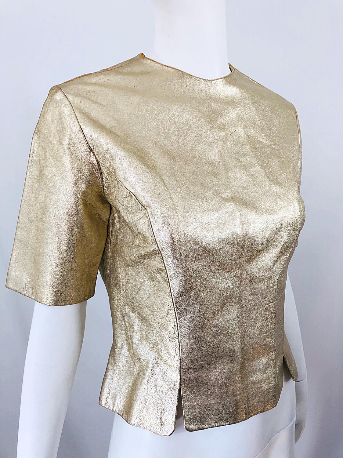 1980s Gold Leather Distressed Fabulous Vintage 80s Shirt / Top / Blouse 2