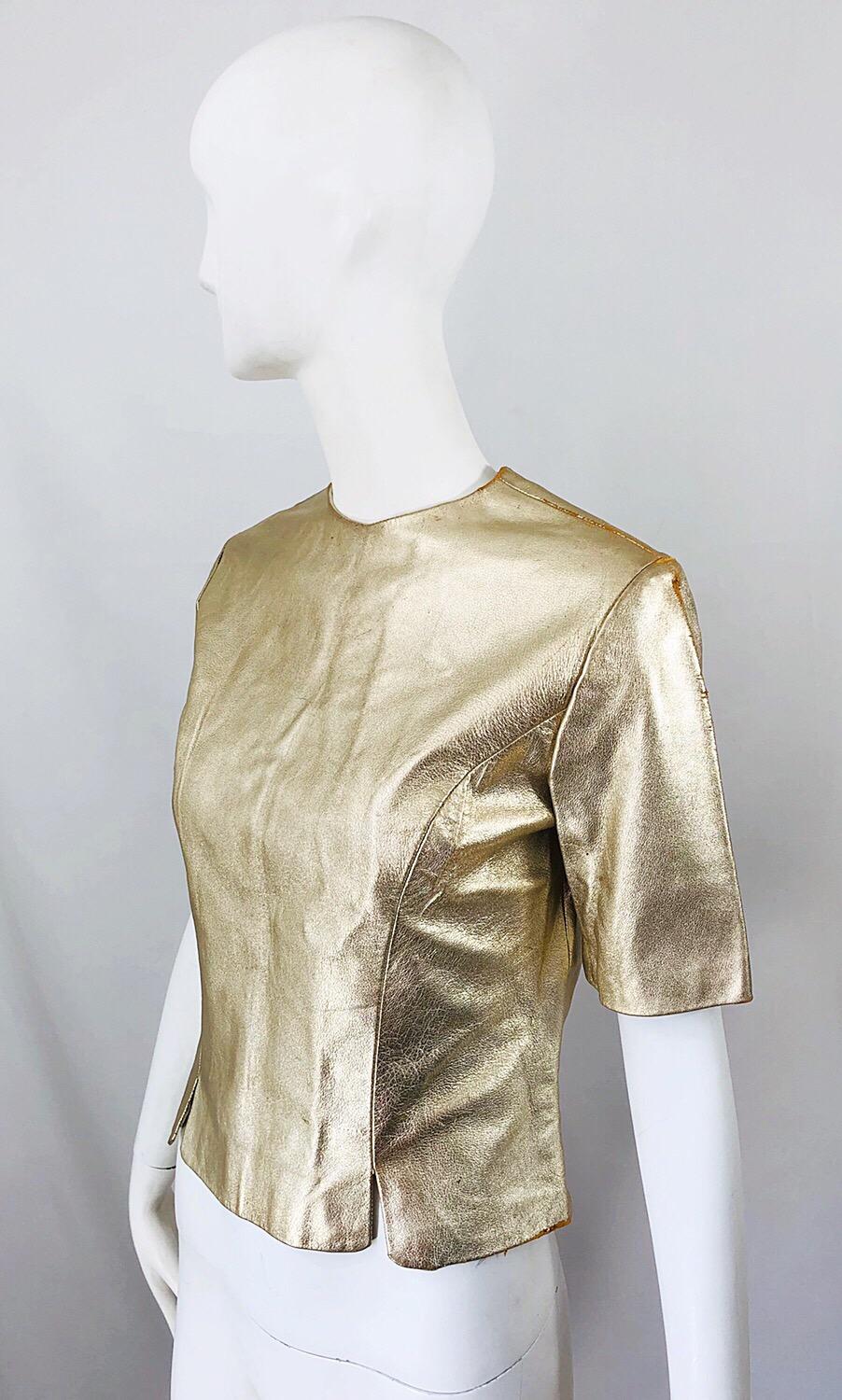 1980s Gold Leather Distressed Fabulous Vintage 80s Shirt / Top / Blouse 3