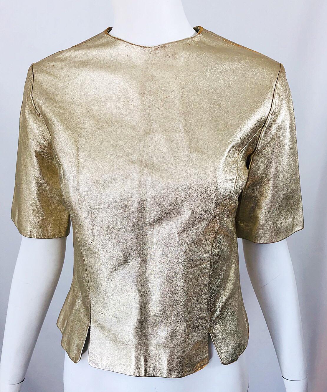 1980s Gold Leather Distressed Fabulous Vintage 80s Shirt / Top / Blouse 4