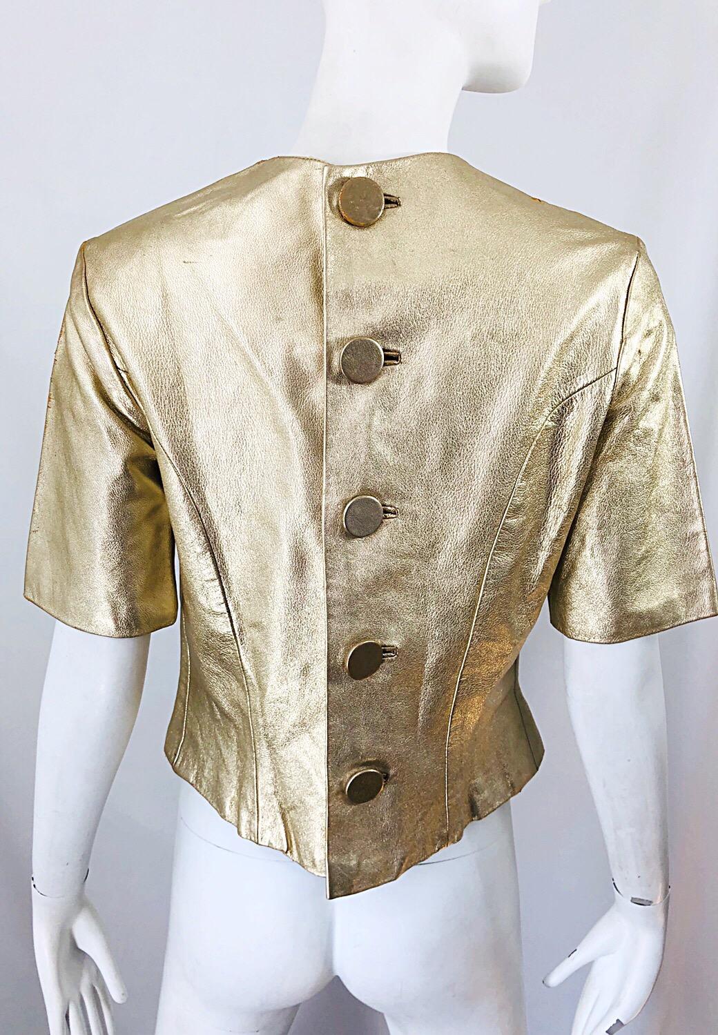 1980s Gold Leather Distressed Fabulous Vintage 80s Shirt / Top / Blouse 5
