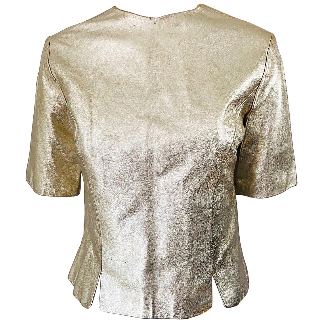 1980s Gold Leather Distressed Fabulous Vintage 80s Shirt / Top / Blouse