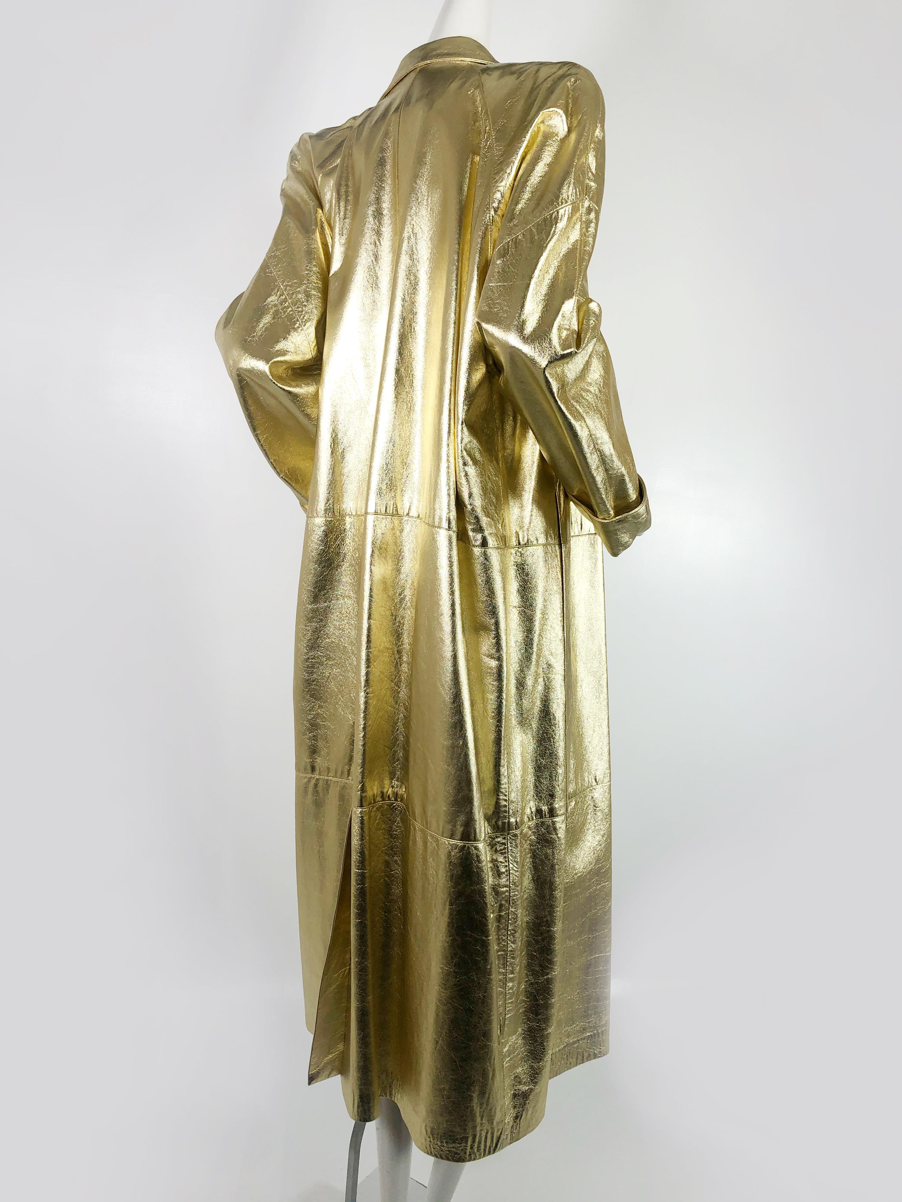 Women's 1980s Gold Leather Trench Coat & Matching Maud Frizon Quilted Gold Shoulder Bag