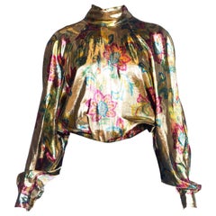 1980's Gold Lurex Blouse w/ Gold Floral Print