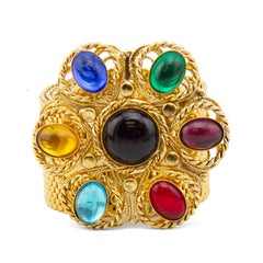 1980's Gold Mesh Belt with Multi-Colour Poured Glass Cabochons Buckle