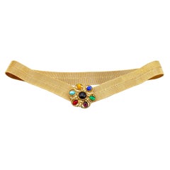 1980's Gold Mesh Belt with Multi-Colour Poured Glass Cabochons Buckle