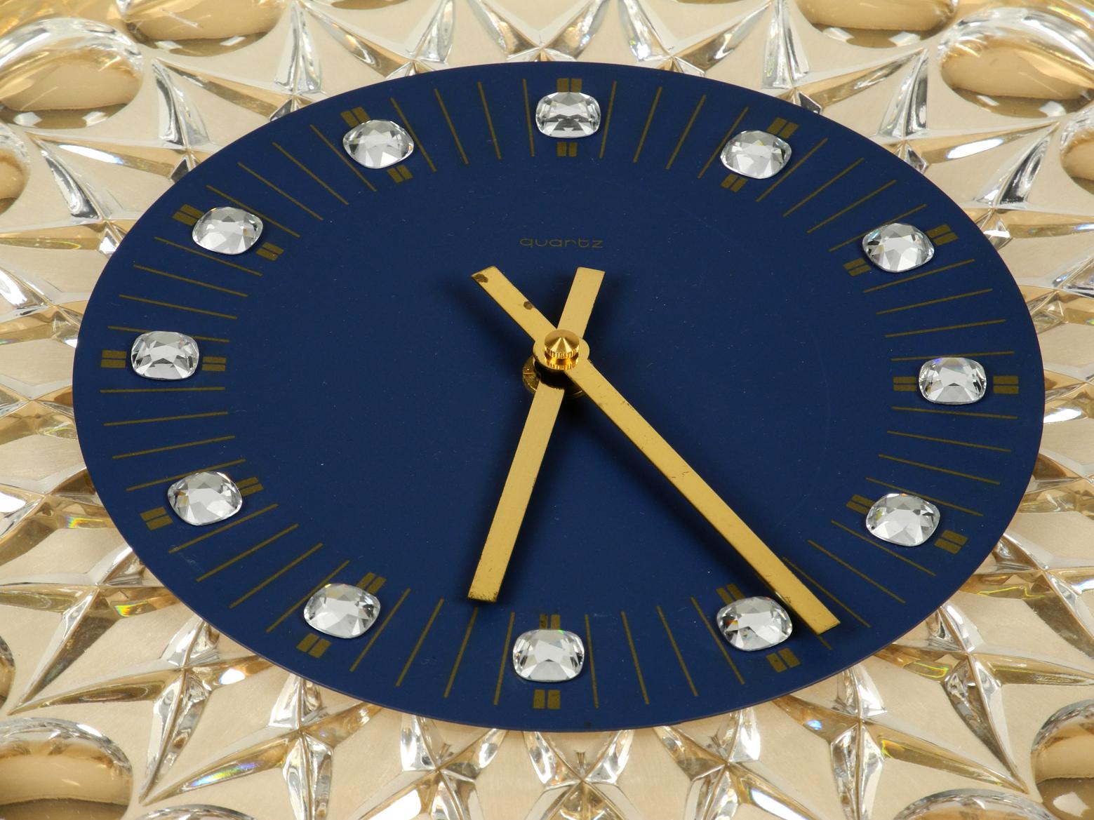Post-Modern 1980s Gold-Plated Crystal Glass Wall Clock Hollywood Regency JOSKA-Waldglashütte