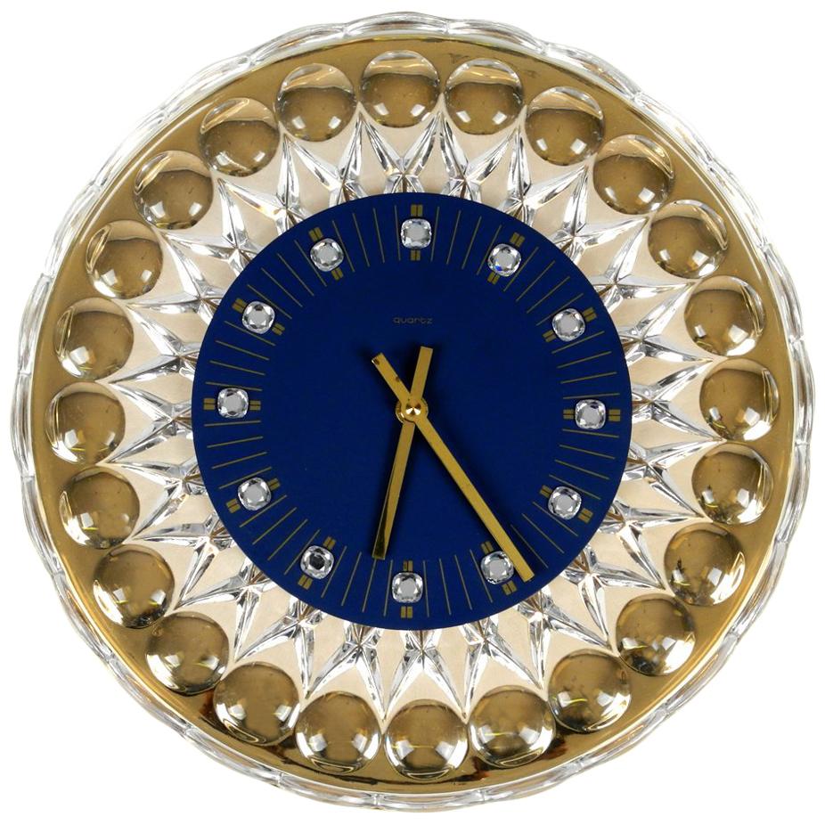 1980s Gold-Plated Crystal Glass Wall Clock Hollywood Regency JOSKA-Waldglashütte