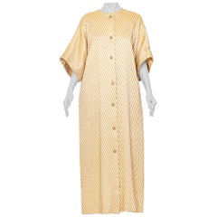 1980s Gold Rayon & Cotton Kaftan Dress Large size