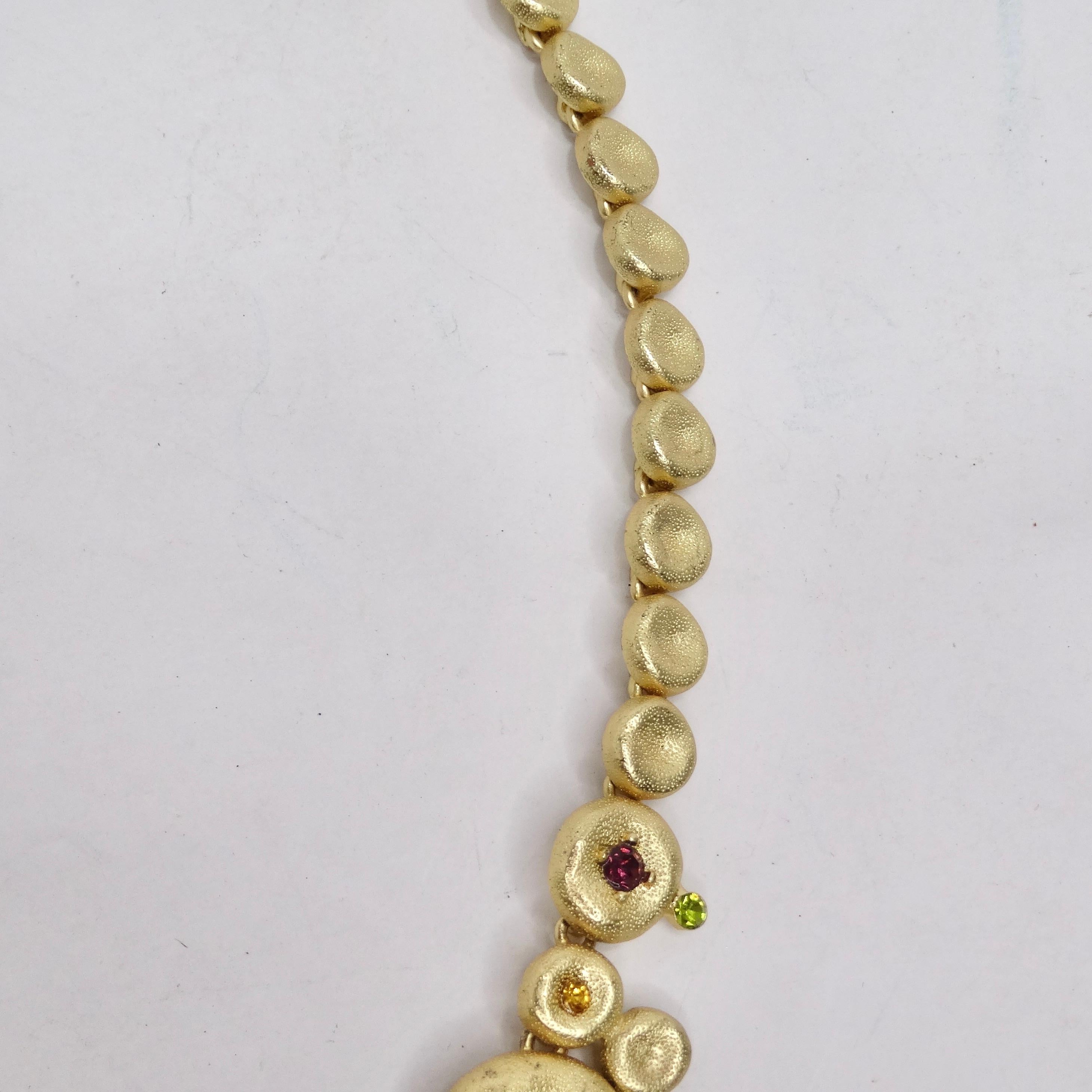 1980s Gold Tone Multicolor Rhinestone Necklace For Sale 6