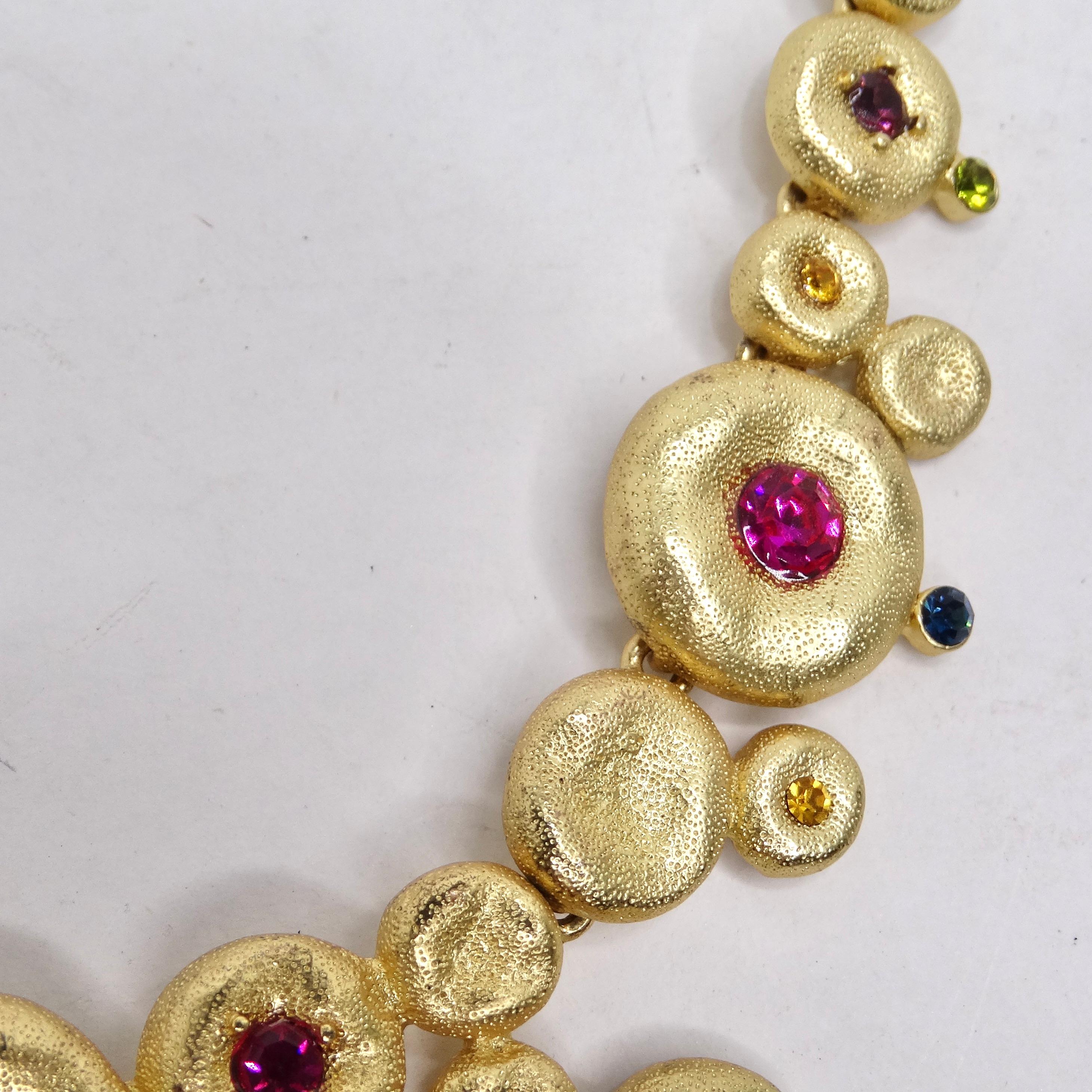 1980s Gold Tone Multicolor Rhinestone Necklace For Sale 8
