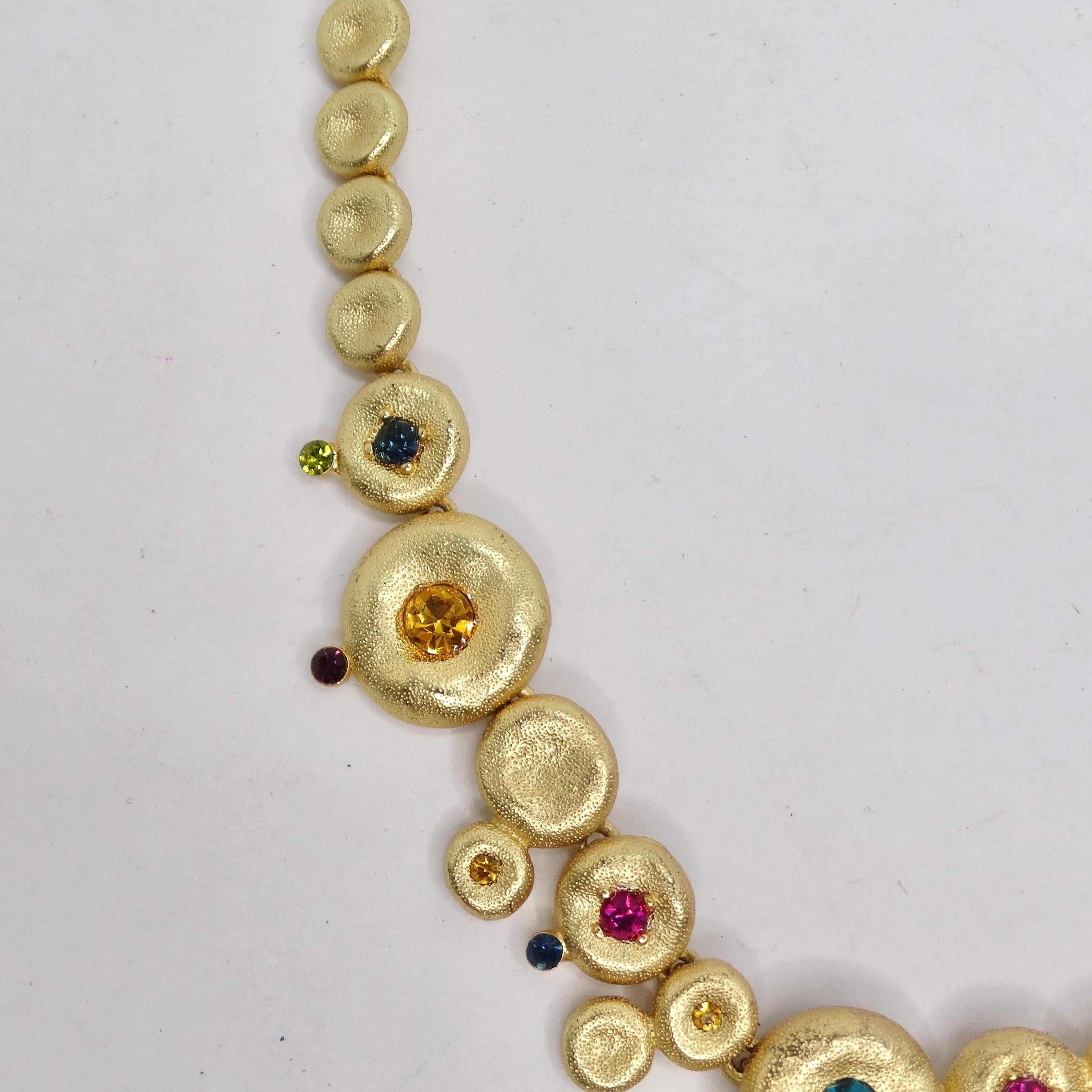 1980s Gold Tone Multicolor Rhinestone Necklace For Sale 5