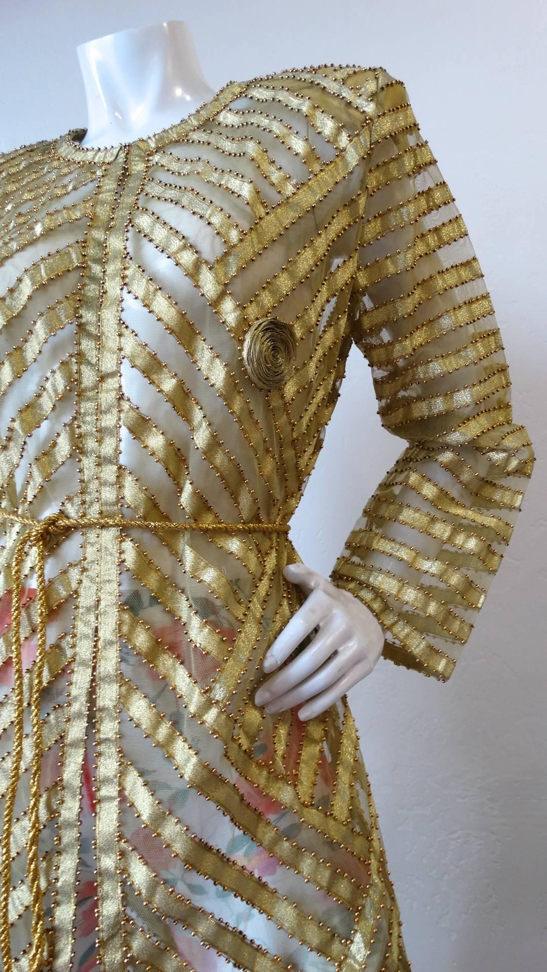1980s Golden Beaded Dress Coat  In Excellent Condition In Scottsdale, AZ
