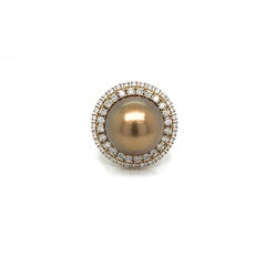 1980s Golden Pearl Diamond Cocktail Ring 18k Gold
