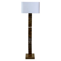 Vintage 1980's Golden Tiger Eye Floor Lamp, Natural Brass Details