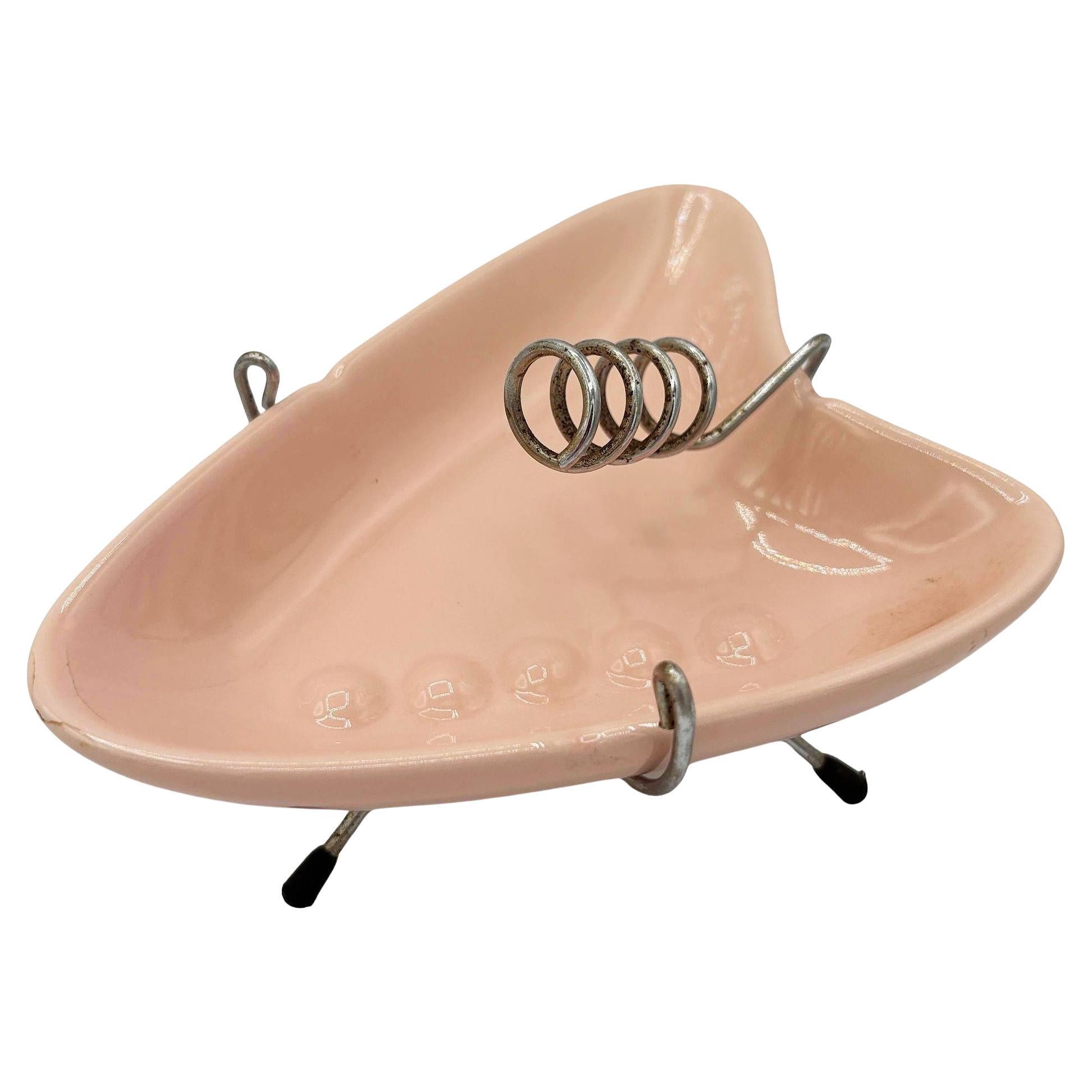 1980s Googie Style Boomerang Shaped Ashtray Chrome Tripod Stand by OGGI For Sale