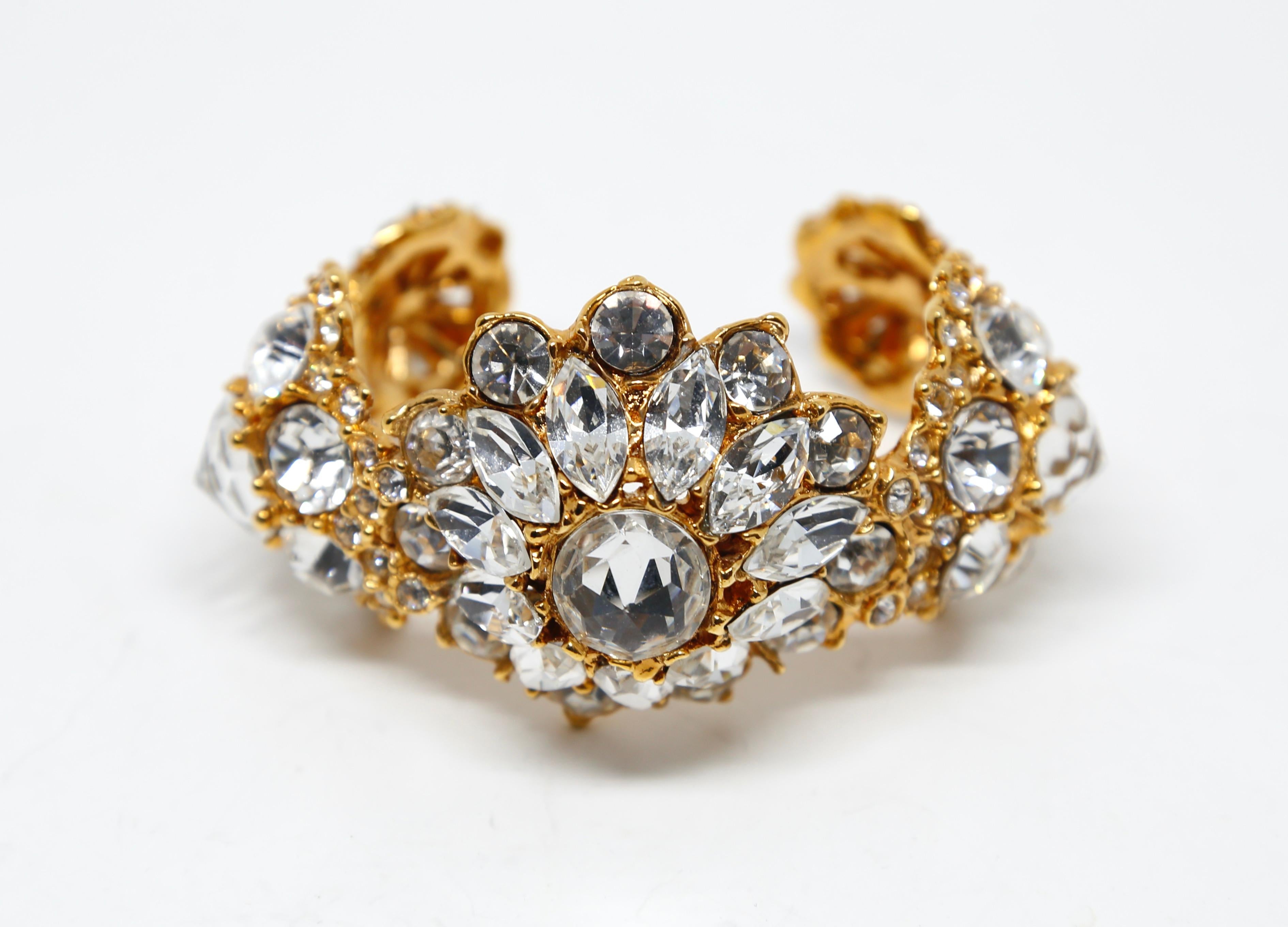 Mixed Cut 1980's GOOSSENS for YVES SAINT LAURENT oversized crystal cuff bracelet For Sale