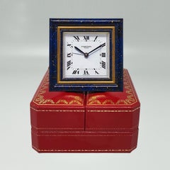 Cartier Alarm Clock, Lapis Lazuli & Gold, Mid-Century Modern, Swiss