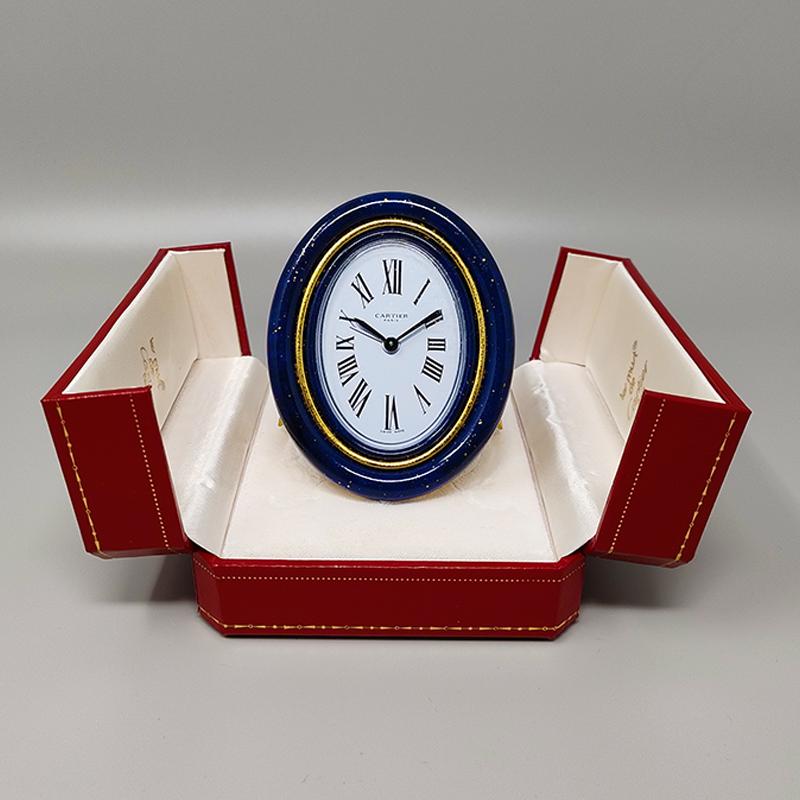 Lapis Lazuli 1980s Gorgeous Cartier Alarm Clock. Made in Swiss