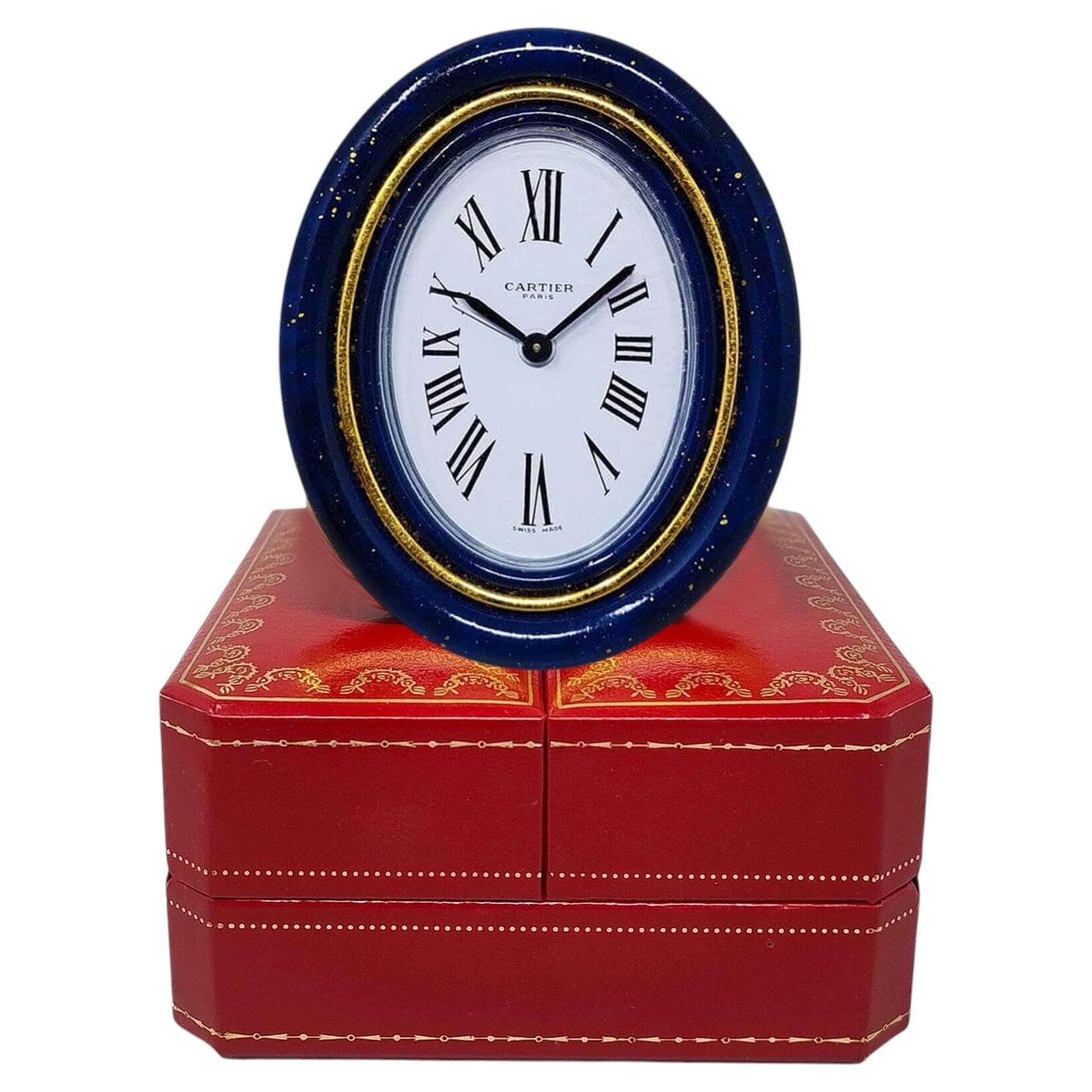 1980s Gorgeous Cartier Alarm Clock Pendulette Lapis Lazuli. Made in Swiss