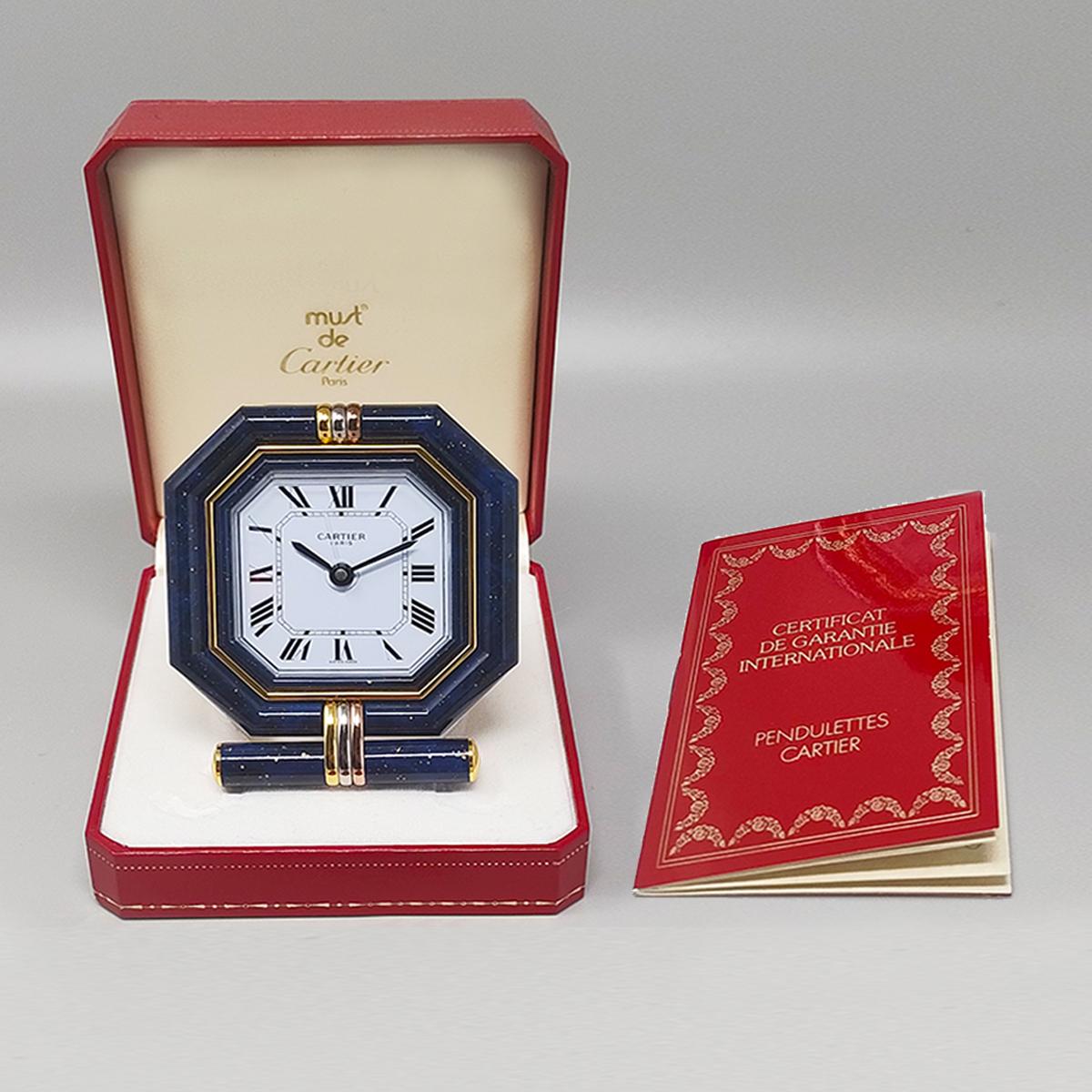 Gold Plate 1980s Gorgeous Cartier Alarm Clock Pendulette. Made in Swiss