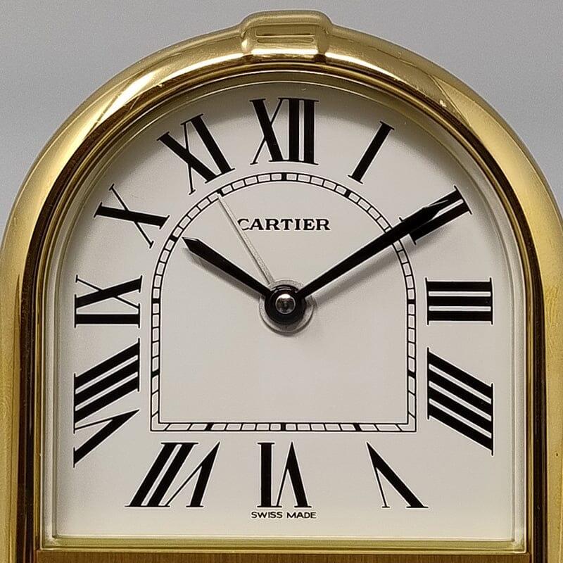 Gold Plate 1980s Gorgeous Cartier Romane Alarm Clock Pendulette. Made in Swiss
