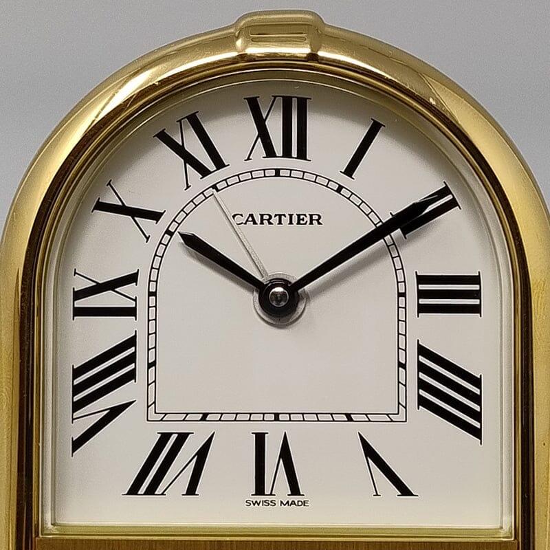 Gold Plate 1980s Gorgeous Cartier Romane Alarm Clock Pendulette. Made in Swiss